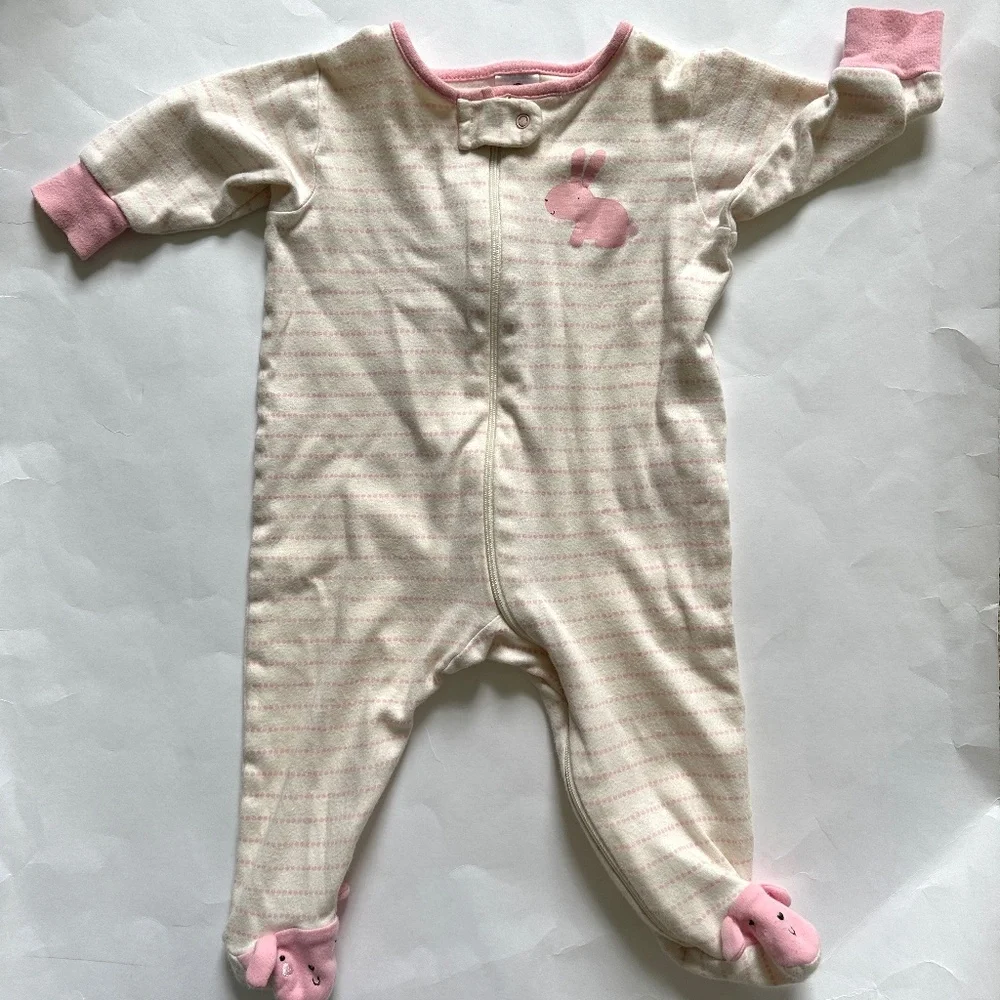 Baby Girl Sleeper Pajamas Size 3-6M Organic Cotton Bunny Stripes